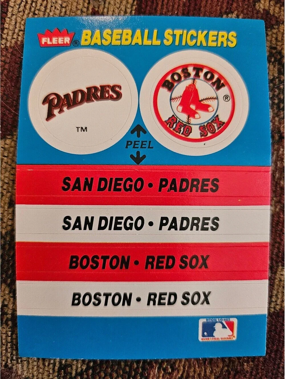 1989 FLEER PADRES/RED SOX TEAM STICKER Pirates back of card MLB BASEBALL CARD